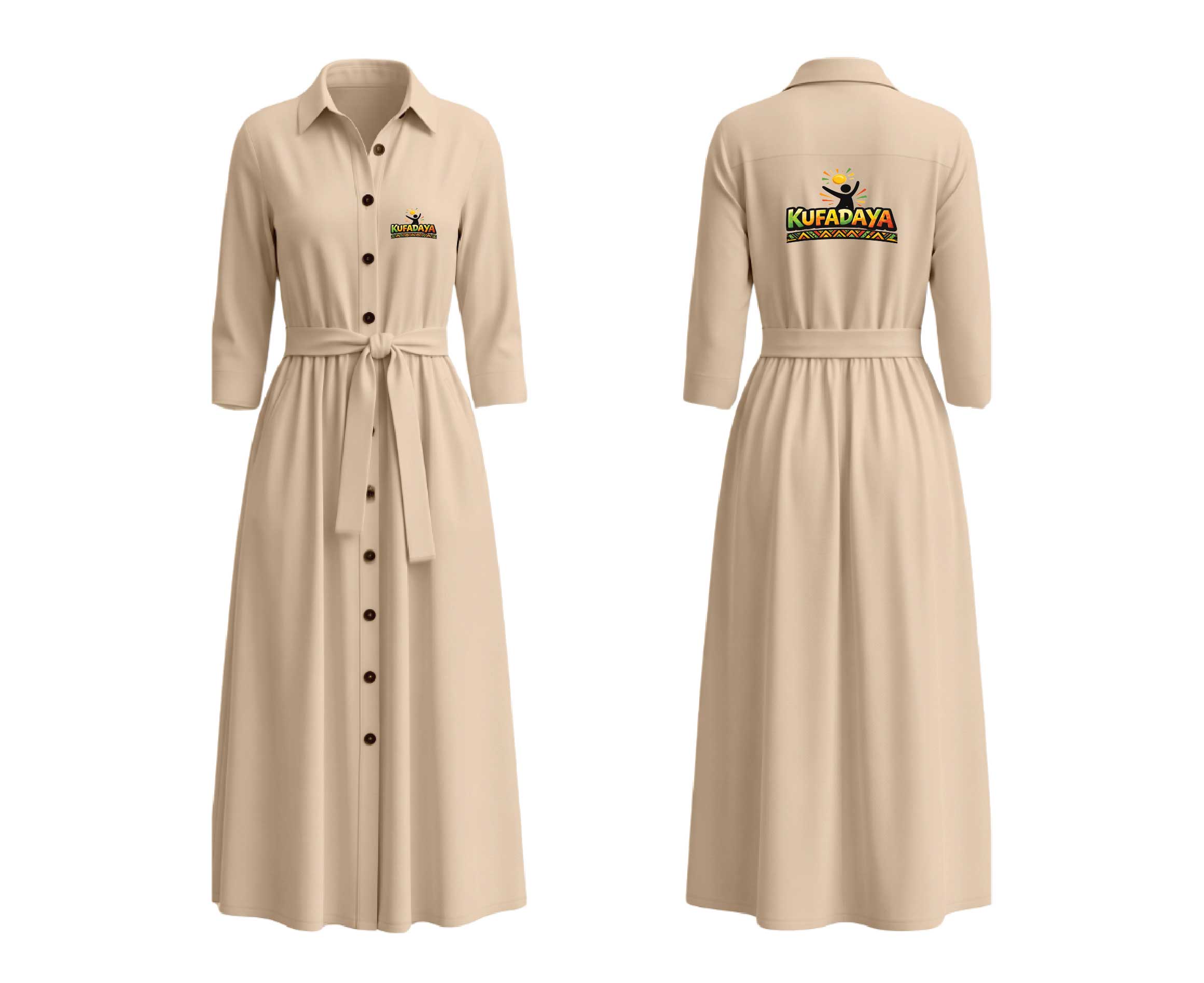 Kufadaya Button Shirt Dress - Cream