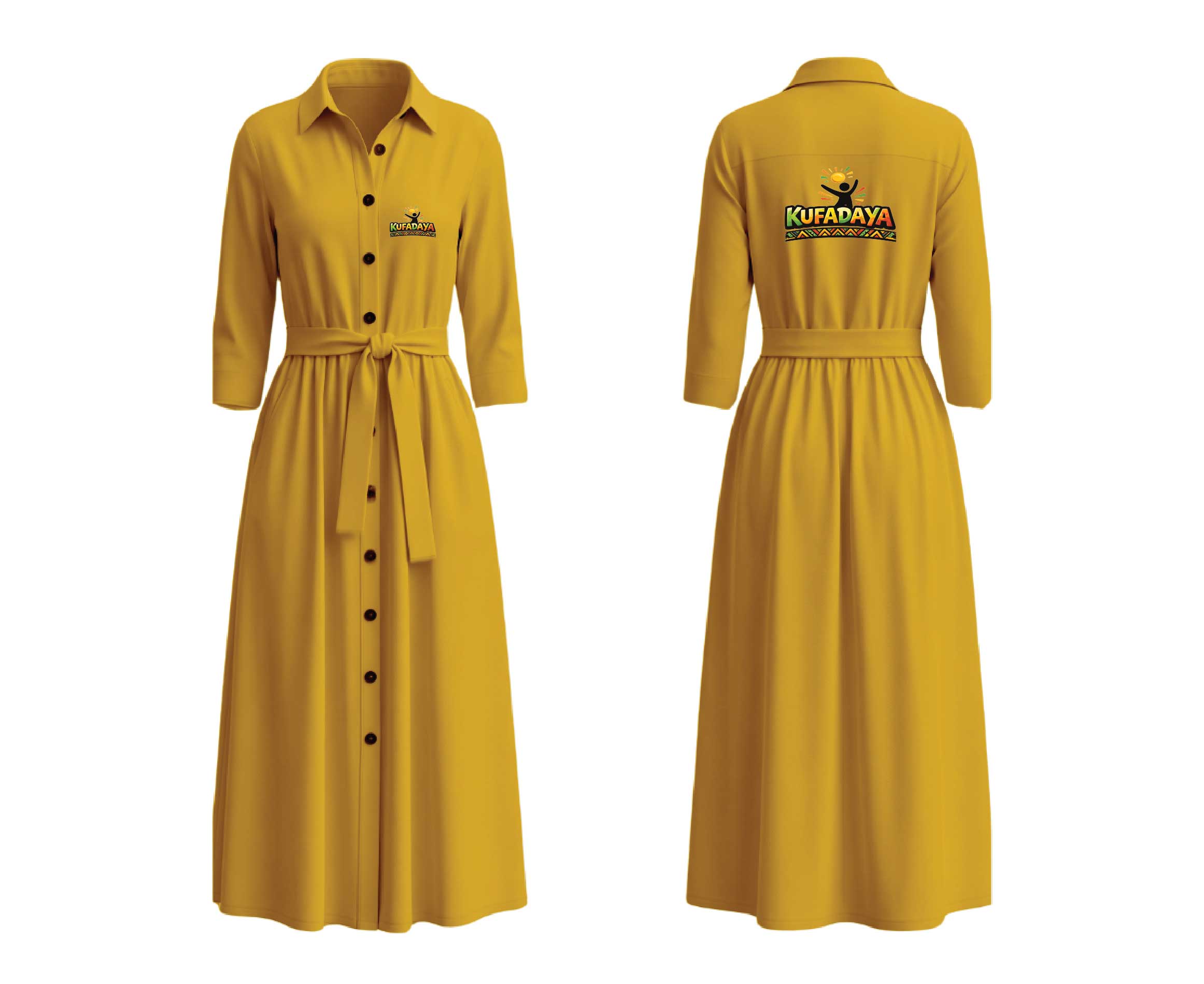 Kufadaya Button Shirt Dress - Mustard Yellow