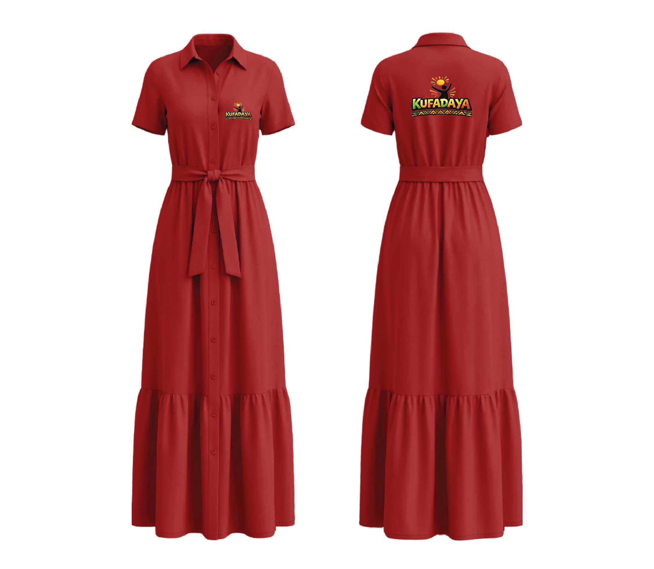 Kufadaya Tiered Shirt Dress - Red